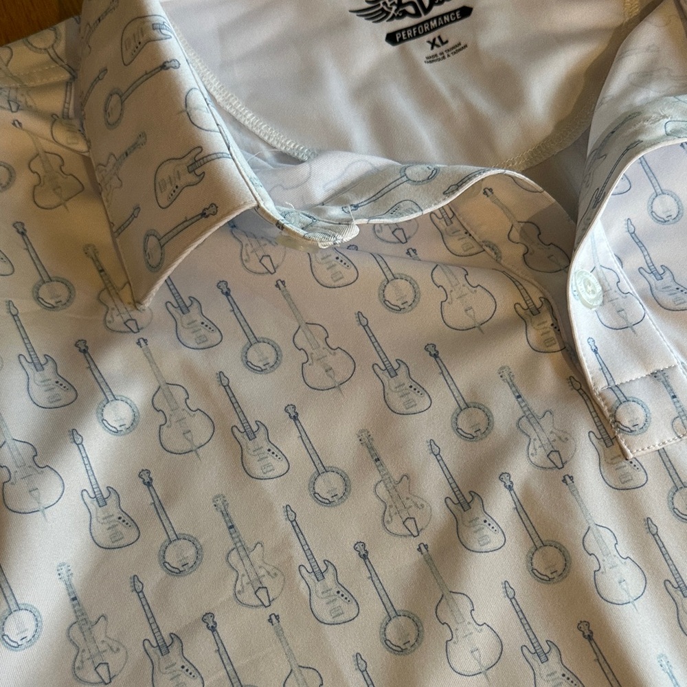 Straight Down White Patterned Golf Polo Shirt - image 4